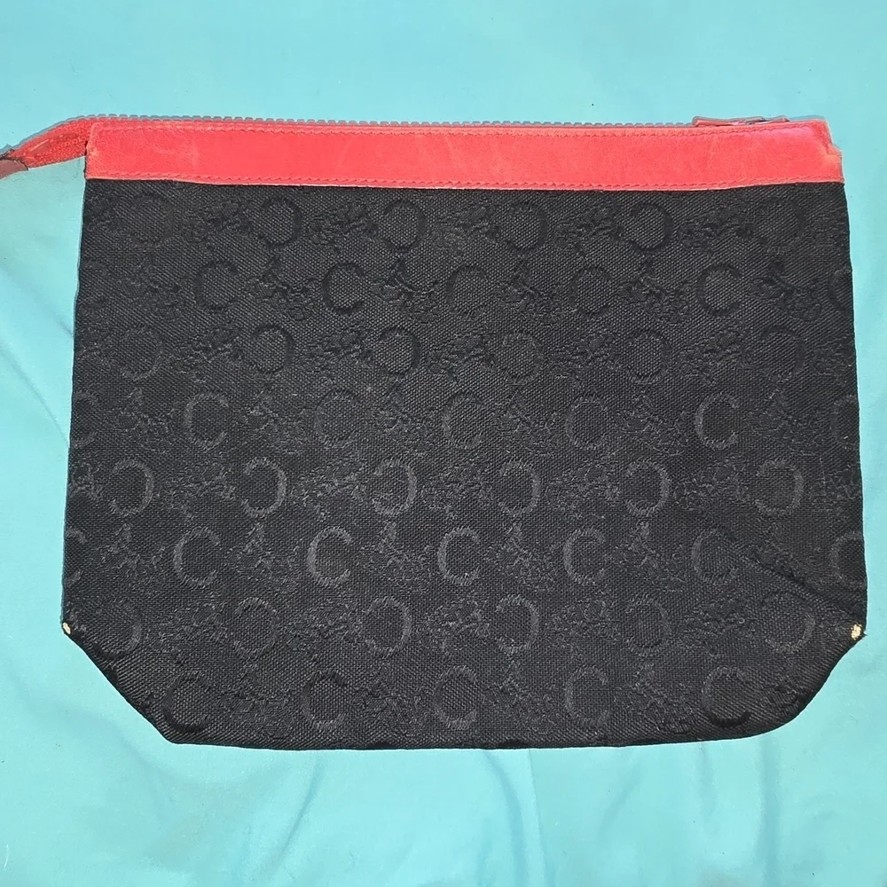 Celine Red and Black Cosmetic Bag with Embossed Design